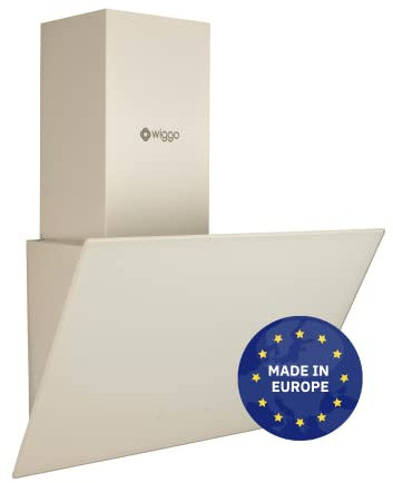 Wiggo Hotte aspirante 60 cm sans tête I évacuation d'air recirculation 300 m³/h – Écran tactile LED 3 niveaux I Hotte inclinée avec filtre à graisse & 2 filtres à charbon I avec façade en verre crème