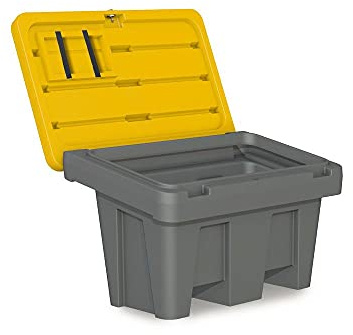 Streugutbehälter, aus Polyethylen, grau/gelb, 150 Liter Volumen, stapelbar, zum Lagern von Streusalz und Streugut