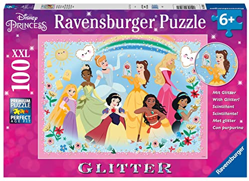 Ravensburger barnpussel 13326 - stark, vacker och otroligt modig - 100 bit XXL Disney prinsessglitterpussel för barn från 6 år och uppåt | 100 XXL-bitar Disney Princess Pussel, med glitter, barnpussel från 6 år, Ravensburger-kvalitet