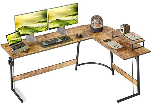 CubiCubi Gaming Tisch Eckschreibtisch 170 x 120 cm, Schreibtisch L Form für Gaming, Ecktisch Computertisch Mit Monitorständer, Platzsparend, Einfach zu Montieren Eck Tisch, Vintagebraun