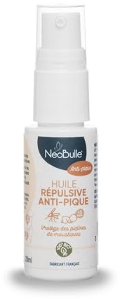 NéoBulle - Huile Répulsive Anti-Pique Anti-Moustiques Bébé - 100% Ingrédients Bio - Dès 3 Mois - Flacon Pompe 20ml