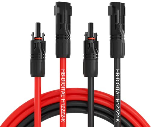 hb-digital 2x 3m 6mm² Solarkabel Verlängerungskabel Kabelpaar für Photovoltaik Anlagen H1Z2Z2-K mit 1500V Solarstecker Solar Modul Verbindungskabel flexibel witterungsbeständig IP68 - Rot & Schwarz