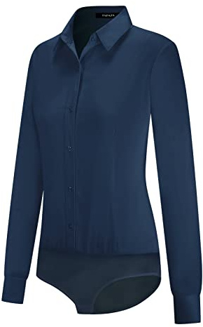 Tapata Blouse Body pour Femme avec Boutons, Une pièce, Manches Longues, Solide Chemise de Travail de Bureau, Haut décontracté