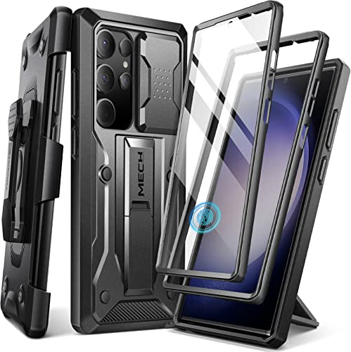 TONGATE for Samsung Galaxy S23 Ultra Case, [Built-in Slide Camera Cover & Screen Protector] [2 Front Frame] Military Grade Shockproof S23 Ultra Phone Case with Kickstand & Belt-Clip 6.8, Black