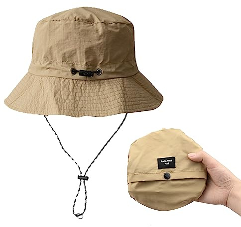 Hileyu Bucket Hat Festival Sun Cap Fisherman's Hat Quick Drying Safari Hat Sun Uv Protection Mesh Boonie Hat with Adjustable Chin Strap Waterproof Breathable for Holidays Fishing Hiking (Khaki)