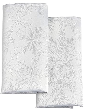 Celebright Christmas Pack of 8 Napkins - Square 17 x 17 Inches (43 x 43 cm) - Ideal Xmas Dinner Table Decorative Settings - Metallic Blizzard Snowflake Embossed Design - White & Metallic Silver