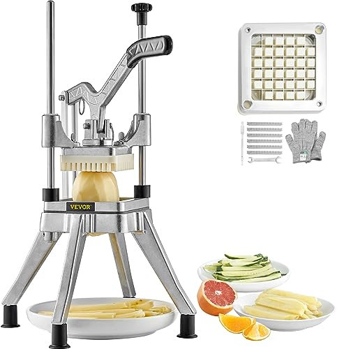 VEVOR Cortador de Verduras Profesional Manual Comercial de Acero Inoxidable con Cuchilla de 1,27 cm Cortador de Patatas Cortadora Multifunción de Frutas con 2 Cuchillas de Repuesto para Cocinas