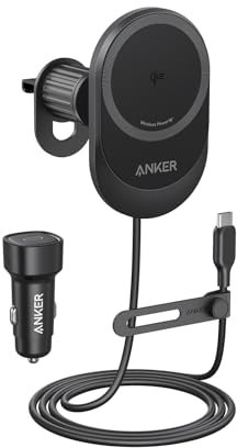 Anker MagGo 15W MagSafe Autohalterung, Handyhalterung Auto mit Ladefunktion, 360° verstellbare Winkel und Starke Magnete, Kabelloses Auto Ladegerät für iPhone 16/15/14 Serie (inkl. Kabel und Adapter)