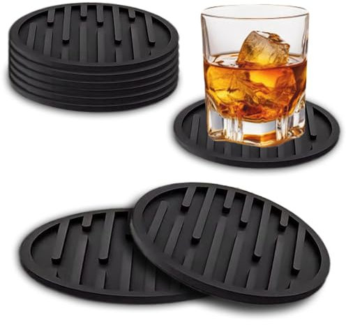 Elvenza Coasters Set of 6, Black Coaster, Silicone Coasters, Drinks Coasters - Perfect for Home Decor and Gifts.