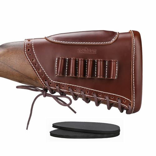 TOURBN – Crosse de Fusil en Cuir véritable, Repose-Joue, Coussinet de recul, 6 Cartouches, Pochette Porte-munitions, pour gaucher