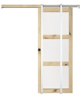 Vente-unique - Porte coulissante avec systéme à galandage en bois et verre trempé dépoli - 3 fenêtres - H205 x L73 cm - ACOSTA II