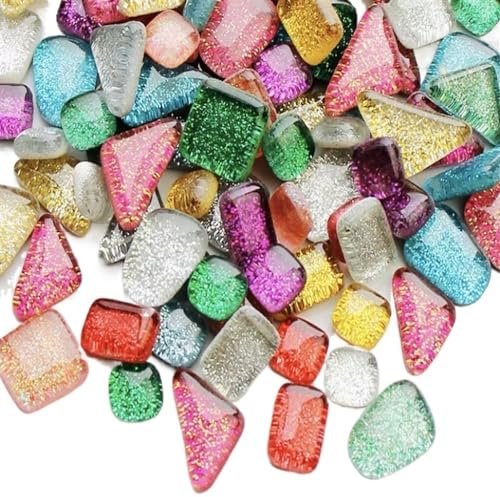 Mosaique Carrelage Carreaux de mosaïque en verre à paillettes de couleur assortie 100g for fournitures d'artisanat de bricolage bleu vert Tesselles Mosaique (Color : Colorful)