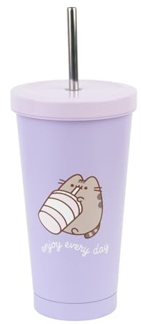 Grupo Erik Tumbler with Straw & Lid - Pusheen Merchandise | 18.6 oz - 550 ml Stainless Steel Travel Mug, Travel Cup with Straw | Pusheen Gifts for Cat Lovers, Gifts Under 20 Pounds