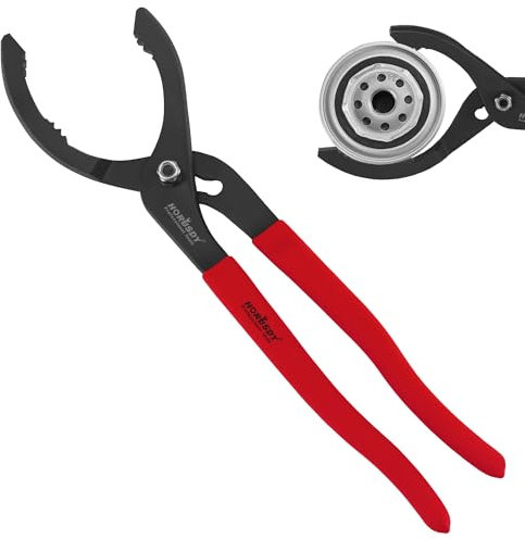 HORUSDY 12 Adjustable Oil Filter Pliers, 20° Angled Jaw Heavy-Duty Oil Filter Wrench, High Carbon Steel Removal Tool with Non-Slip Handles, Fits 64–118mm Filters for Engine and Fuel Systems(‎Red)