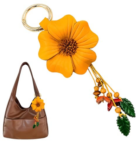 Calkkrer Lederblätter-Blumen-Quaste-Schlüsselanhänger, Boho-stilige Accessoires, Süße Schlüsselanhänger, Brieftasche, Handtasche, Beutel, Ring-Akessorise.