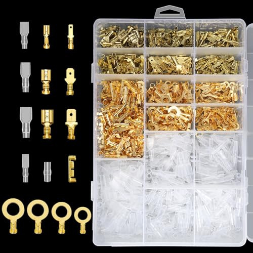 Set med 1 000 platta plattor, platta kontakter 6,3 mm/4,8 mm/2,8 mm | Platt kabelsats, kabelkontakter med isolerande mantel, manliga och kvinnliga elektriska crimp-kontakter