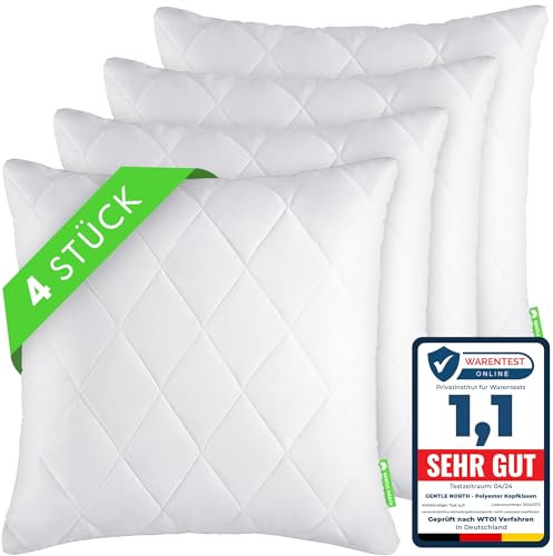 Gentle North Kopfkissen (35x35 cm groß) - 4er Set Kissen für Bett und als Dekokissen - Mit Reißverschluss für Füllung - Sofakissen - Zierkissen für Couch und Sofa - Ökotex - Waschbar bis 60° - Weiß