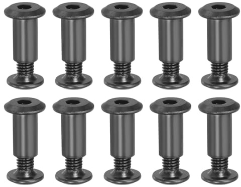 PATIKIL 20 stycken M6 x 10 mm sexkantig anslutningsskruv med hylsskruvar hylsmutter, kolstål anslutningsskruvar set för träbrädor skåp möbler, svarta möbelskruvar