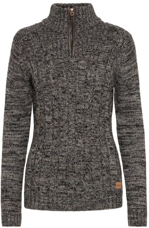 OXMO OXPhepe Pull en tricot Troyer pour femme avec col Troyer Étiquette et poignets côtelés 100 % coton Coupe droite, Noir (799000), M