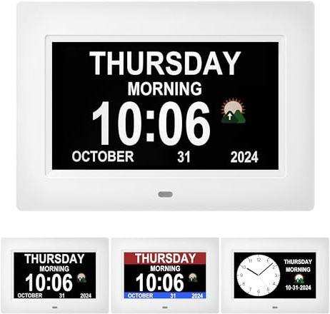 Memwake Orologio per Demenza, Grande Orologio Digitale con orario, Sveglie Digitali per Anziani, Orologio da Parete Digitale.(7 white)