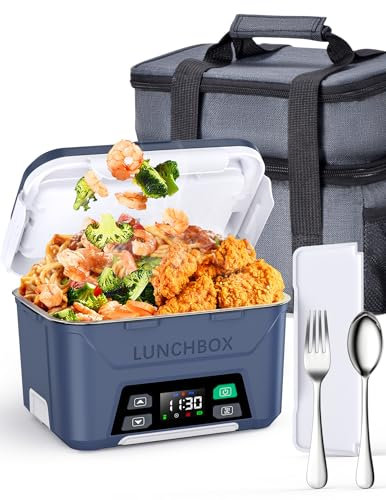 Docusvect Rechargeable Heated Lunch Box for Men, 1.3L Cordless Electric Lunch Box for Adults with Smart Scheduled Heating, Portable Food Warmer with Complete Accessories