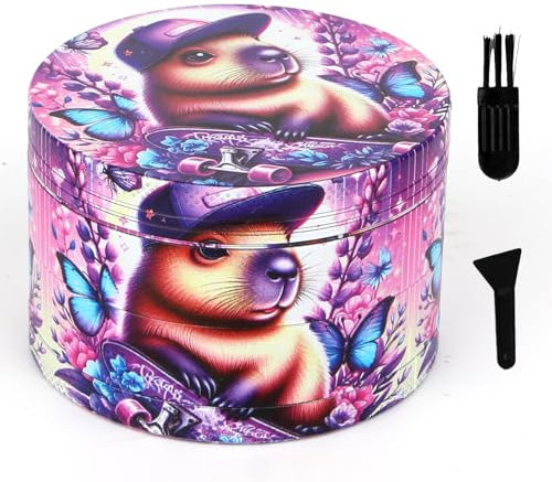 LHOEST Grinder - Macinaspezie grande, 63 mm, 40 denti, con design Capybara, set da 4 pezzi, per spezie, polline