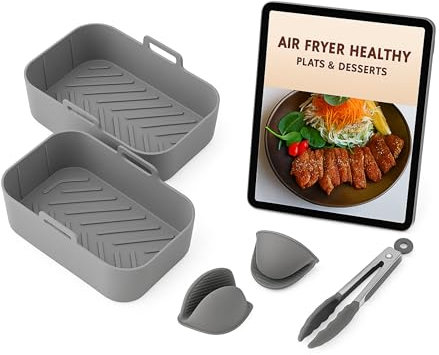 Moules Silicone Air Fryer + Ebook Recettes Offert – Pince & Manique Incluses – Résistants à la Chaleur, Réutilisables, Faciles à Nettoyer – Accessoires Friteuse Sans Huile Universels