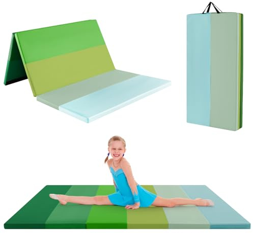 GOPLUS Colchoneta de Gimnasia Plegable 180x120x4 cm, Estera de Gimnasia Gruesa de Tres Pliegues, Esterilla de Gimnasia Fitness con Cierres de Gancho, Asas Portátiles, para Yoga Estiramiento