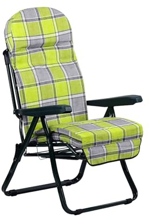 Totò Piccinni Poltrona Sedia Sdraio con poggiapiedi MADE IN ITALY con cuscino (Sofia, Struttura Verde - Scozzese Verde/Grigio)