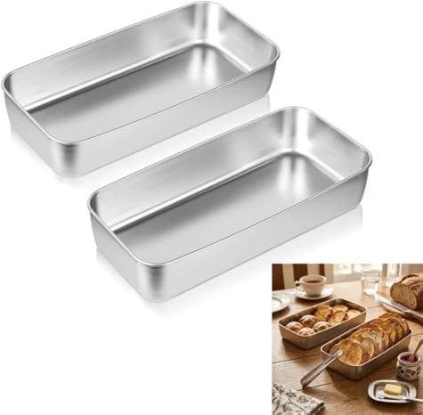 Ruikcoll Teglia per pagnotta, 0,9 kg, adatta per toast, torte, lasagne, torte, lavastoviglie e forno, acciaio inossidabile, 33 x 15 x 6,5 cm, confezione da 2