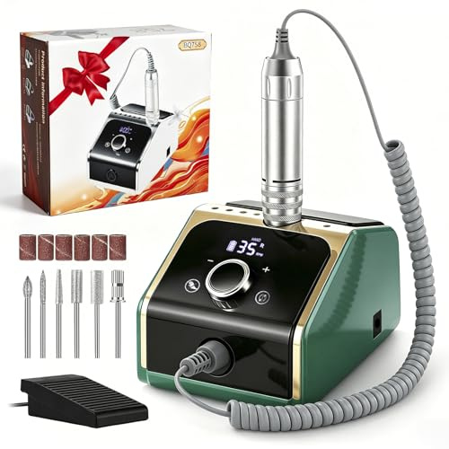 CozyZen Elektrisk Nagelfil 35000 RPM med LCD-skärm | Hand- och Fotpedalkontroll, Tyst Drift för Akryl- och Gelnaglar, för Manikyr och Pedikyr, Hem och Salong