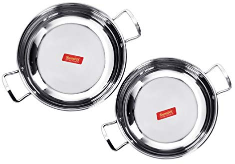 Sumeet rostfritt stål induktionsbotten (inkapslad) gasspis vänlig Kadhai set om 2. 14 3 storlek nr. 15 3,8