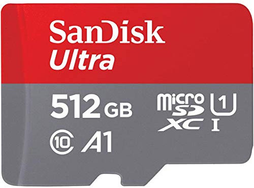 SanDisk Ultra 512 GB microSDXC Memory Card + SD Adapter with A1 App Performance Up to 100 MB/s, Class 10, U1, Red/Grey