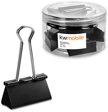 kwmobile 12x Foldback Klammern Set - 12x 51mm - Vielzweckklammer Büro Dokumenten Clips - Metall Maul Klammer Klemmen in Schwarz