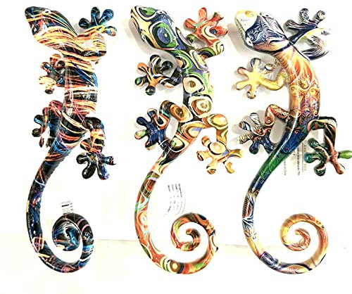 Ambiance Sud, Lot de 3 Salamandres multicolores en résine TPM C, TPM I, TPM J ,14 x 6 cm