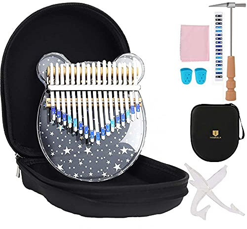 Kalimba 17 Tasten Daumenklavier, transparentes Marimba Acryl-Fingerklavier mit EVA-Tragetasche Stimmhammer Bedienungsanleitung und ständer,Musikalische Kalimba für Kinder Erwachsene Anfänger