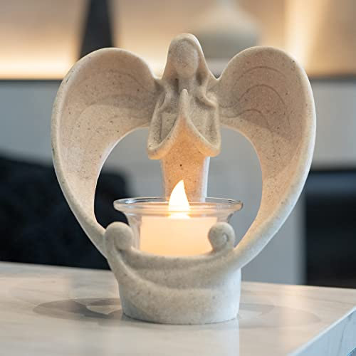 GloBrite Guardian Angel Candle Holders | Tea Lights Candles & Holders | Flickering Led Candle, Angel Ornament Christmas Table Centrepiece | Tea Candles Christmas Decorations