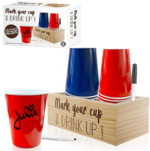 Mark Your Cup® | Distributeur Gobelets Personnalisables | Porte-Gobelet Qualité Premium | Ecris ton Prénom | Gobelets Personnalisés | Hygiénique | 100% Bois | Fête | Anniversaire | Pique-Nique | BBQ