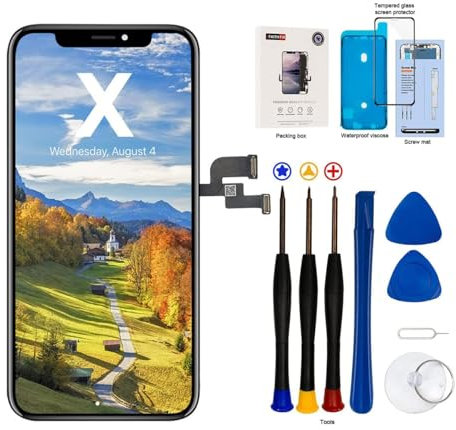 EFaith Ecran pour iPhone X LCD Écran de Rechange 5.8 Full HD Tactile Digitizer Assembly avec Kit De Réparation Complet + Protecteur D'écran + Adhésif Étanche avec Modèle: A1865, A1901, A1902 (LCD)