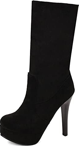 Lizoleor Donna Punta Rotonda Inverno Moda Tacco A Spillo Plateau Stivali Al Polpaccio Senza Chiusura Warm Stivaletti Festa Donna Scarpe Nero Numero 33 Eu
