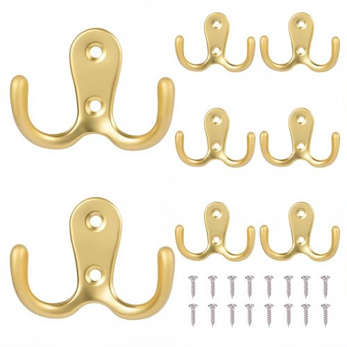 8Pcs Ganchos para Abrigos Gancho de Metal Vintage Gancho Antiguos Ganchos Percheros de Pared Ganchos de Pared para Baño Aseo Cocina (Dorado)