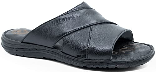Lusco Sandalias con correa cruzada para hombre, puntera abierta, de cuero, cómodas, para interiores y exteriores, deslizadores de verano, Black, 40 2/3 EU