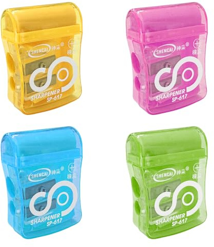 Sacapuntas escolares de doble agujero 4pcs,Borrador 2 en 1 y sacapuntas de lápiz para niños,Sacapuntas manuales para niños,adultos,estudiantes,clase,casa,empresa (color aleatorio)