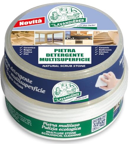 Pietra detergente multisuperficie Les Lavandieres multiuso per ceramica bagno cucina PVC acciaio cromato con spugna omaggio