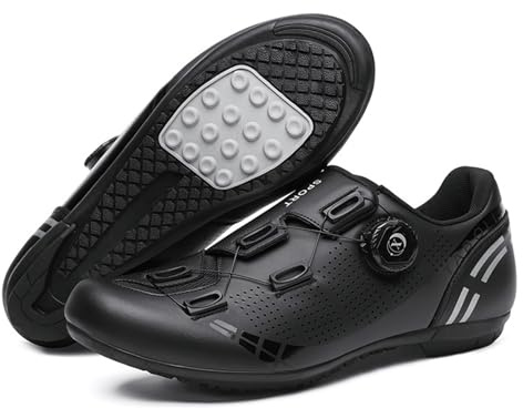 PENXZT Scarpe da Ciclismo per Uomo Scarpe da Strada Traspirante e Mountain Bike Sneaker Senza bloccanti da Ginnastica per Biciclette anticomia da Esterno,Nero,44 EU