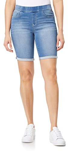 WallFlower Women's Pull On Bermuda Denim Shorts, Amal, Medium
