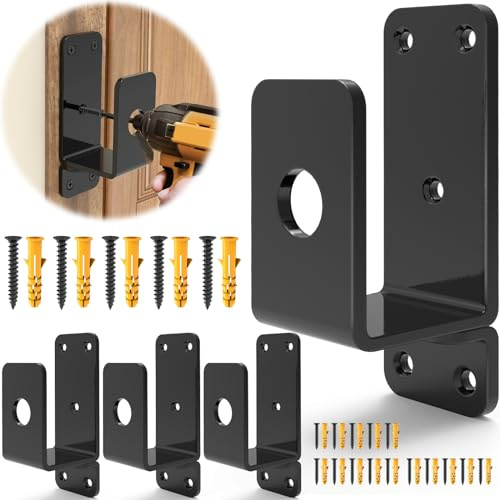 Thickened Door Barricade Bracket for 2X4 Lumber, Drop Open Bar Holder Steel U Bracket, as Home, Barn, Shed, Garage, Gate Security Door Reinforcement(4)