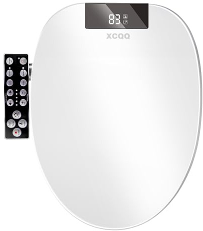 XCQQ Electric Heated Bidet Toilet Seat with Warm Water Wash, Warm Air Dryer, Soft Closed Lid, Night Light, LED Display, Toilet Seat with Bidet Requires Outlet - Elongated