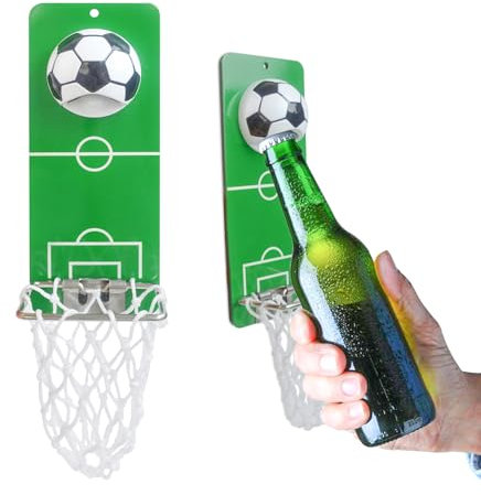 Apribottiglie Magnetico Metallo a Forma di Pallone da Calcio Montato a Parete con Raccoglitore di Tappi per Bottiglie è Festa, Idea Regalo Compleanno, Decorazione Frigorifero Cucina, Accessori da Bar