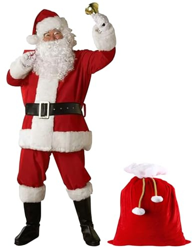 Costume du Père Noël 11pcs / Ensemble pour les costumes de Noël incluez un pantalon de veste Perruque verres à barbe Gants Couvre-chaussures Bell Boot Countes et sac 5xl Santa Men de tenue